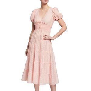 Alice and Olivia Tia Puff Sleve Silk Blend Pink Midi Dress Size 2 NWT